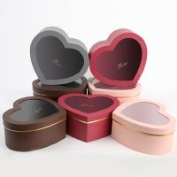 Wholesale Custom Luxury Handmade Heart Shape Gold Stamping Rose Gifts Packaging Flower Boxes With Clear Lid