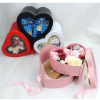 Custom LOGO different colors double layers heart gift boxes, luxury flower box with PVC hat
