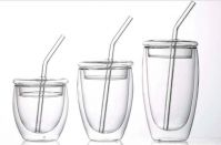 double wall insulated glass cup with straw