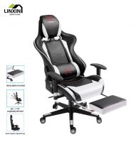 White and black gaming chair with big comfortable soft seat and pillow 8701