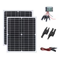 18V40W Mono Portable Generator Glass Solar Panel With Black Waterproof 10A Controller 2m Alligator Clamp