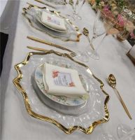 Most Popular Gold Rimmed Irregular Glass Charger Plate For Wedding Event