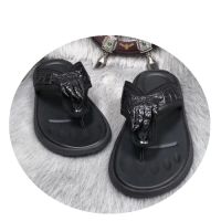 Crocodile Leather Flip-Flops Summer Personality Leather Crocodile Paw Sandals Youth Casual Beach Shoes Lucky Slippers Men