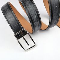 Monisa British Horse Rein Leather Stainless Steel Pin Buckle Men's Leather Belt