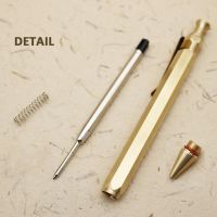 Classic brass stationery VIP gifts thick hexagonal ball pen with blue ink