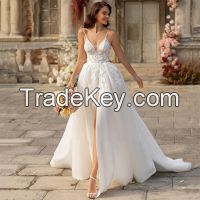 White Ivory Boho Wedding Dress Vintage Lace 2022 With Spaghetti Straps