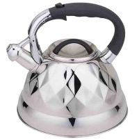 3.0L Stainless Steel Whistle Kettle, Black Handle Teapot for Stovetop White/Black/Silver 3.2QT