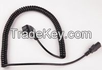 3-phase European standard plug power cord coiled cable / spiral cable