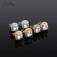 Sobling Newest fashion 7mm cushion halo stud earring yellow gold color with DEF MOISSANITE Inlaid from china jewelry manufacturer for women and mens