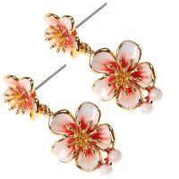 Delicate Enamel Real Flower Dangle Drop Earring -16k Real Gold Plated Fashion Jewelry For Girl/ Women Gift