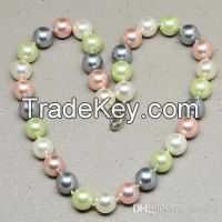 Natural gemstone A grade tridacna shell multi-color necklace round bea