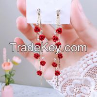 Fashion rose alloy earrings with 925 silver studs