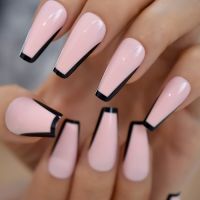 Glossy Light Pink French Press on Ballet False Nails Long Ballerina Coffin UV Full Cover Fake Finger