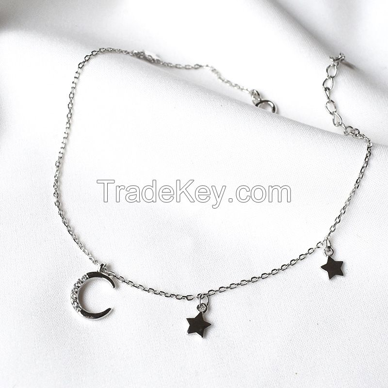 925 sterling silver star and moon anklets or bracelets for gift jewelry