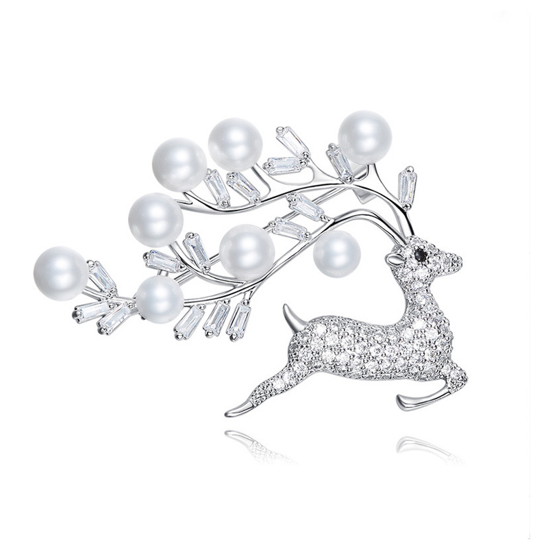 white rhodium plated silver brooches jewelry with top AAA CZ and natural pearls