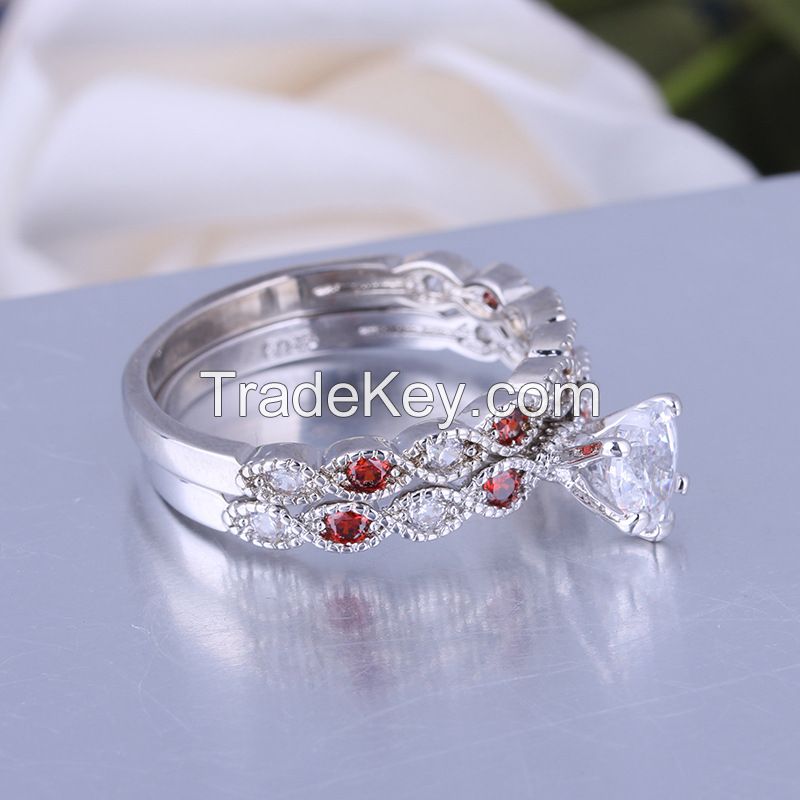 925 silver women rings set with garnet CZ and bezel setting 