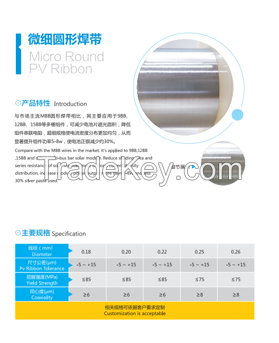 Micro Round PV Ribbon for solar photovoltaic modules
