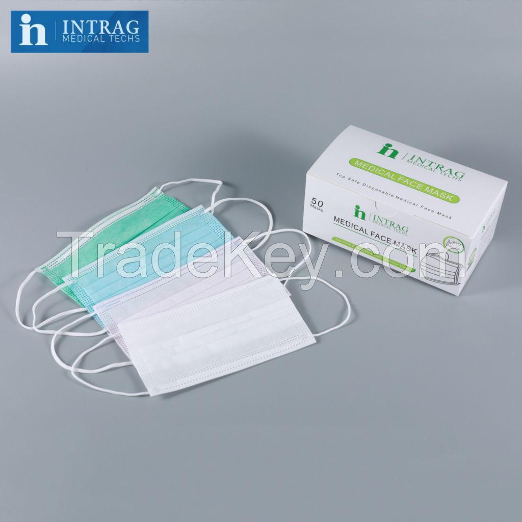 Manufacotry Disposable Medical Surgical Fabcial Face Mask Non Woven Face Mask 3Ply I II IIR Type EN14683 With CE Certificate INTRAG Respirator