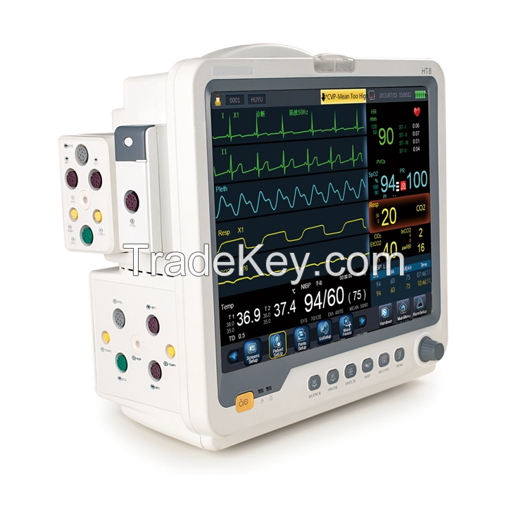 15 inch color TFT LCD screen Ecg Waveform with multi channel ICU Patient Bedside Monitor Machine Vital Signs Monitoring Equipment Medical Home Hospital Portable Cardiac Patient Monitor