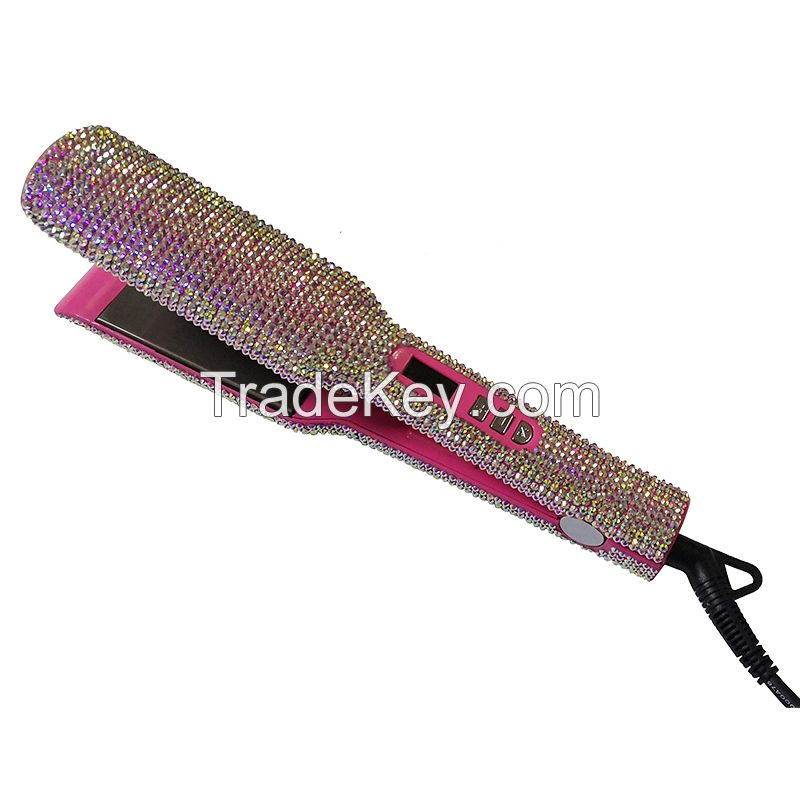 Professional Crystal Hair Flat Iron Titanium Plate Diamond Hair Straightener Crystal Hair Styling Hot Tools with Bling Crystals
