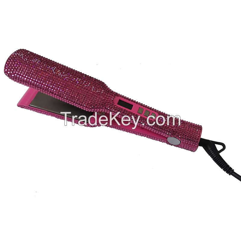 Professional Crystal Hair Flat Iron Titanium Plate Diamond Hair Straightener Crystal Hair Styling Hot Tools with Bling Crystals