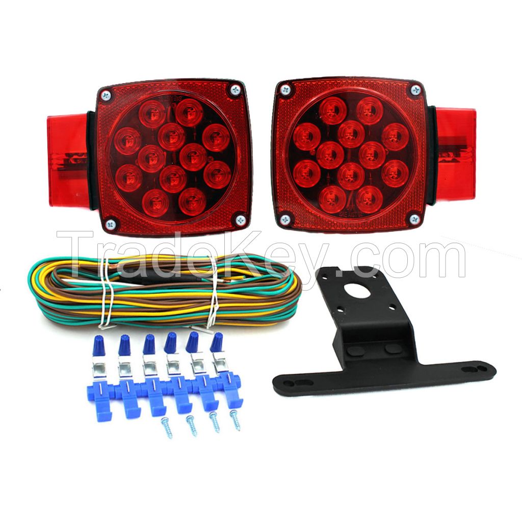 LED Trailer Light Kit For Trailers Under/Over 80 in. Wide  - Submersible (2 LED Stop/Turn/Tail Lights, License Bracket, Harness With 4-Way Flat Connectors , Mounting Hardware, Instruction)