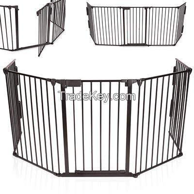 Fireplace Fence Hearth Guard for Baby Pet  Metal Fire Gate  Fireguard 5 Sides(Black)