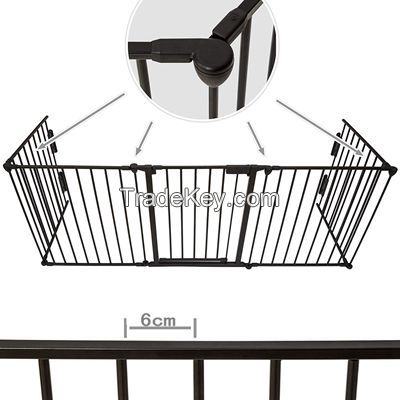 Fireplace Fence Hearth Guard for Baby Pet  Metal Fire Gate  Fireguard 5 Sides(Black)