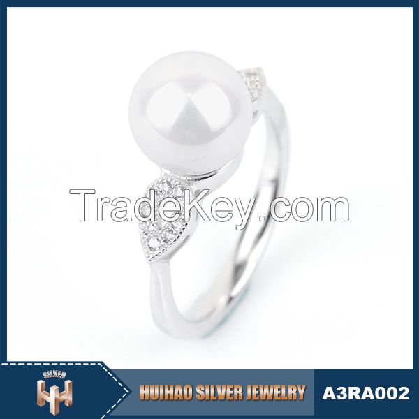 Fancy 925 silver jewelry cz pearl ring