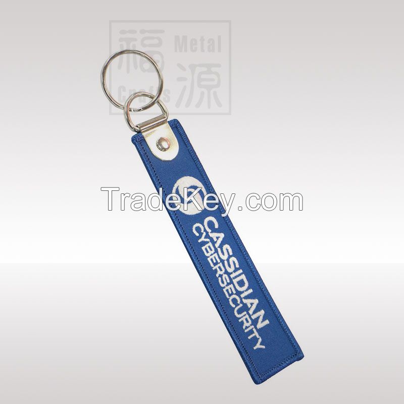 Custom Fabric Woven Keychain Embroidery Key Chain with Keyring