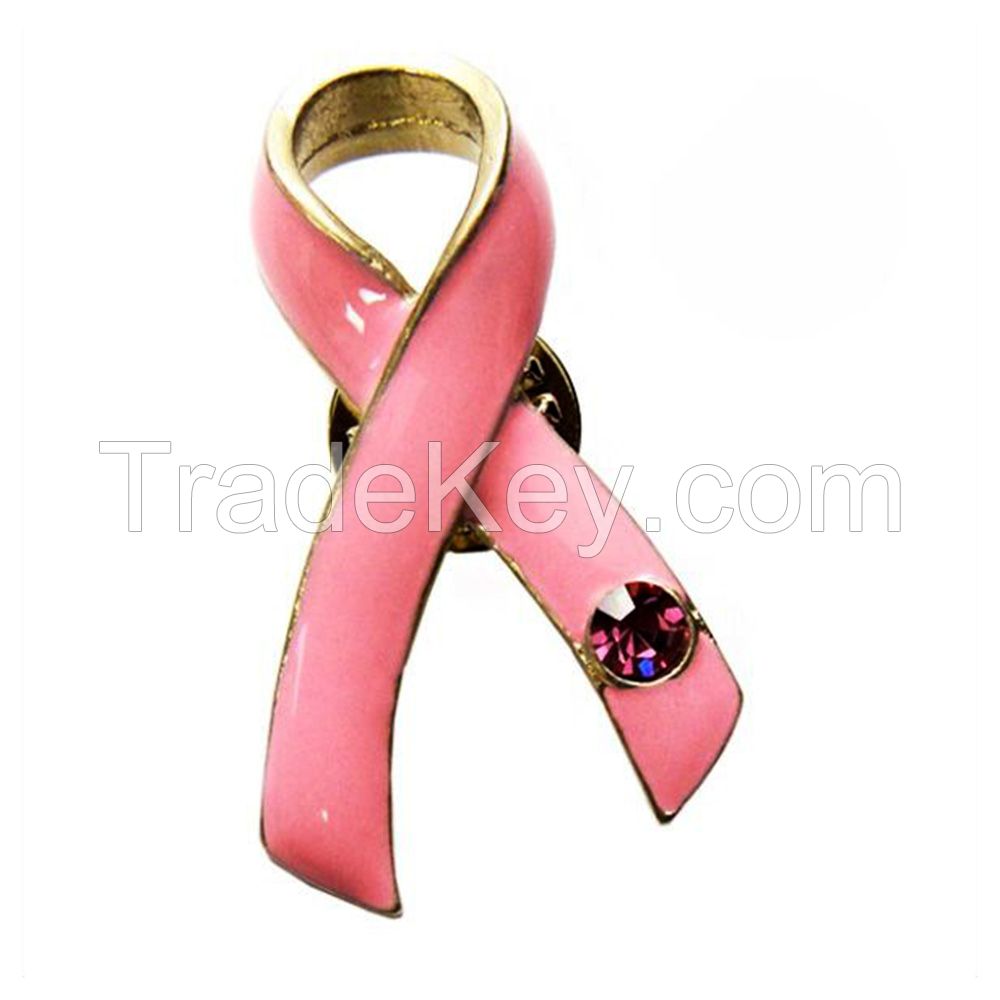 Wholesale Bulk Cheap Custom Glitter Pink Heart Lapel Pin Badge Soft Enamel Metal Awareness Red Gray Green Ribbon Pin