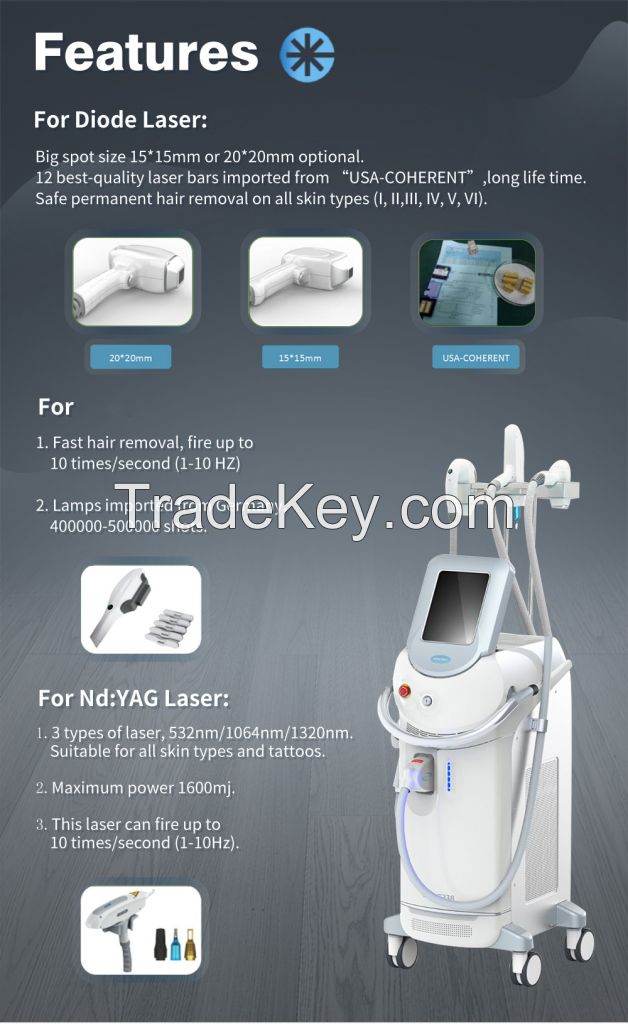 2022 High Quality 12 Function In 1 Nd Yag Laser + Diode Laser Hair Removal Machine Acne Tattoo Removal Laser Beauty Equipment