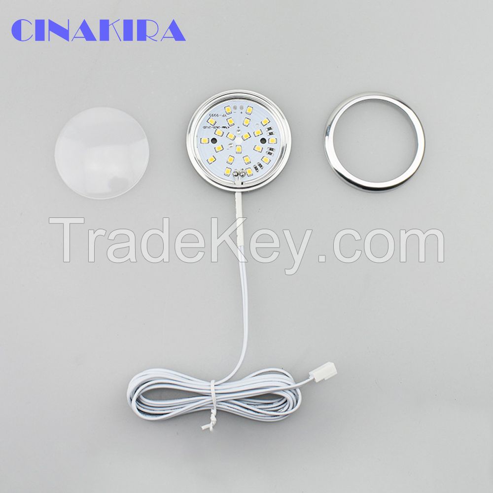 12v Round Ultra Thin 2.5w Warm White Cool White Led Under Cabinet Lighting Slim Aluminum Puck Lights For Counter Clos