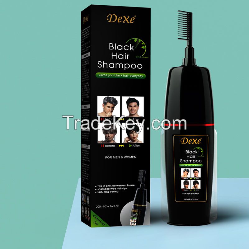 Dexe black hair dye shampoo comb 2 in 1 bottle private label OEM