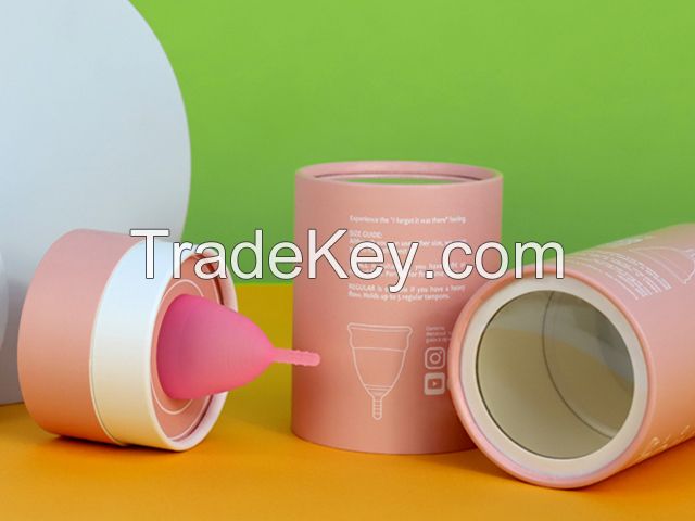 Custom menstrual cup round paper tube reusable sanitary pad cylinder packaging box with PVC window