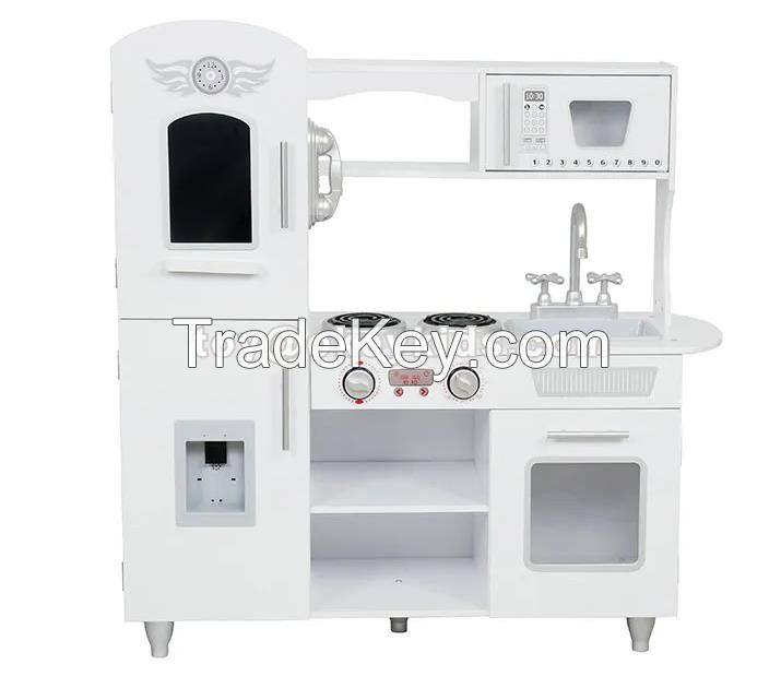 Modern White wooden toy kitchen, DIY wooden toy kitchen for kids