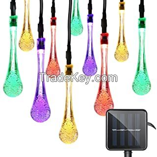 LED Solar String Lights 19.8ft 30 LED Water Drop Fairy Lights for Christmas (Multi Color)