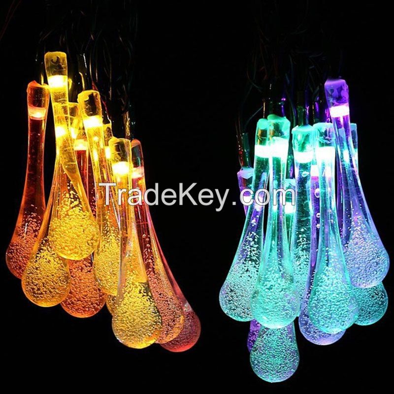 LED Solar String Lights 19.8ft 30 LED Water Drop Fairy Lights for Christmas (Multi Color)