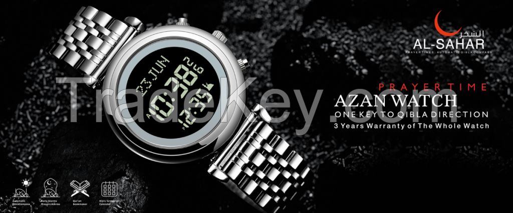 Best Quality Stainless Steel Band Digital Azan Watch Islamic Watch