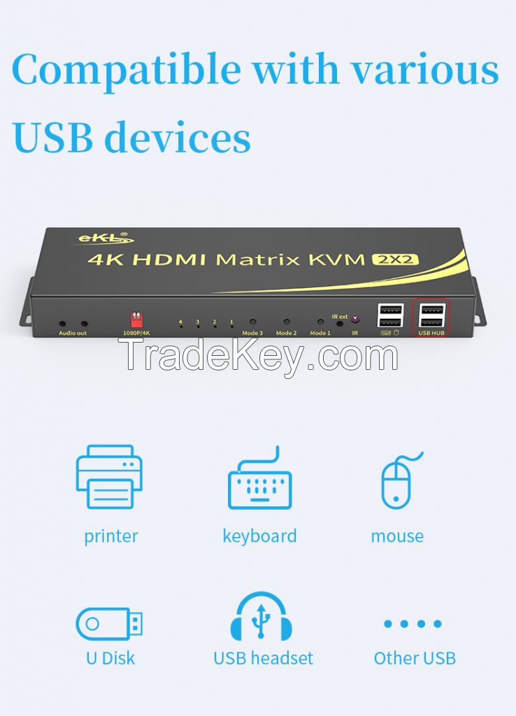 eKL-212HN HDMI KVM switch matrix 2 pc in 2 display out dual monitor kvm switch