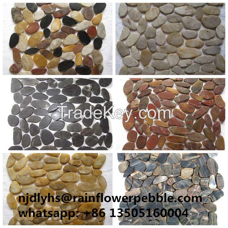 Mixed Color Sliced Pebble Stone Colored River Stone Cut Pebble Floor Mosaic Tile