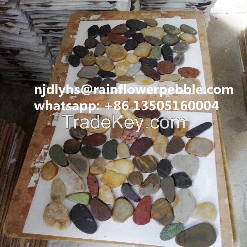 Mixed Color Sliced Pebble Stone Colored River Stone Cut Pebble Floor Mosaic Tile