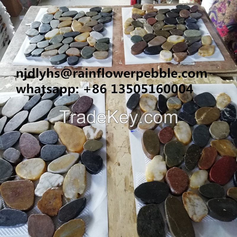 Mixed Color Sliced Pebble Stone Colored River Stone Cut Pebble Floor Mosaic Tile