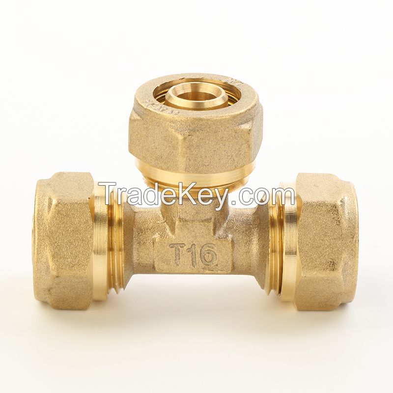 Brass Screw Fitting for Pex-Al-Pex Multilayer/Composite Pipes for European Market-Equal Tee