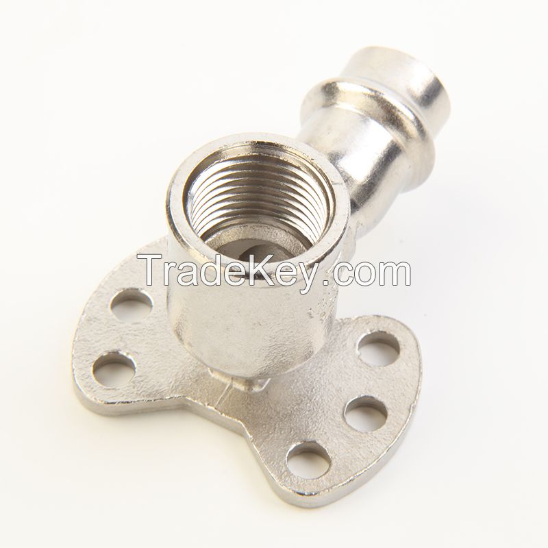 V Type Stainless Steel Fittings- 90 Degree Elbow with Wall Plate at Good Price