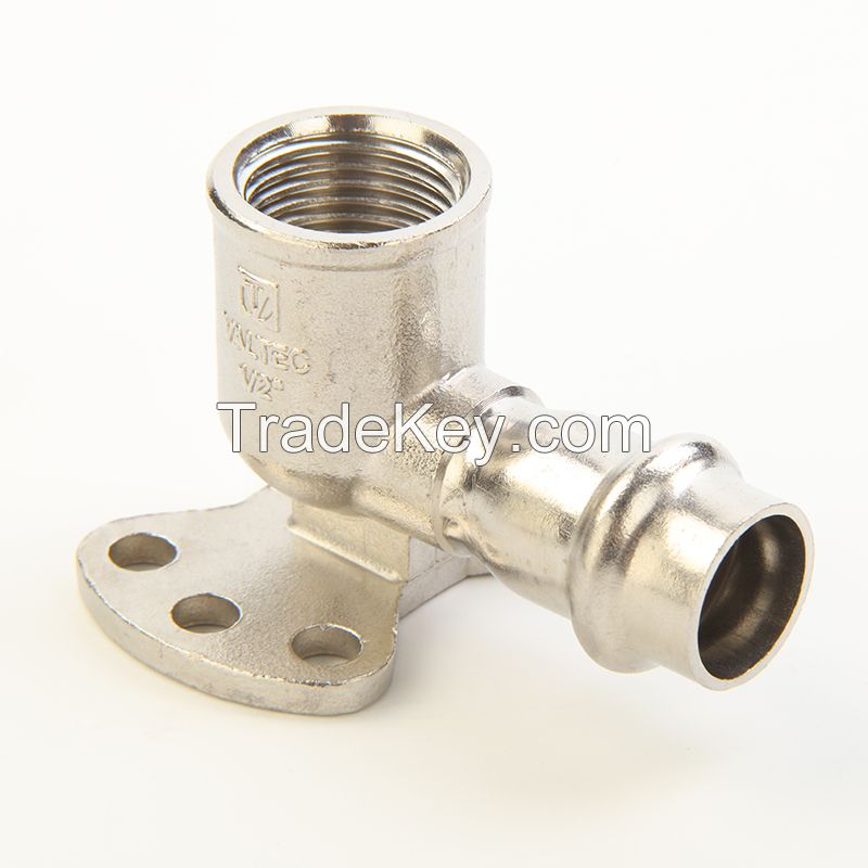 V Type Stainless Steel Fittings- 90 Degree Elbow with Wall Plate at Good Price