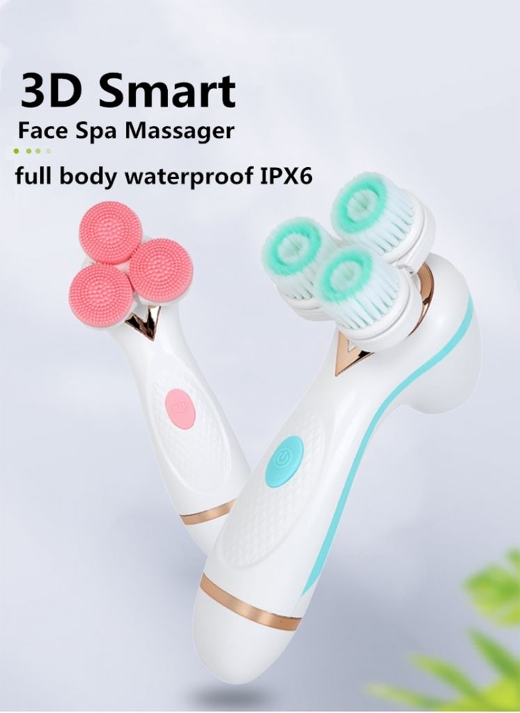 3 in1 Powered Sonic facial brush 3 Wheels Rotating head Waterproof pore cleaning AE-878 Spa massager