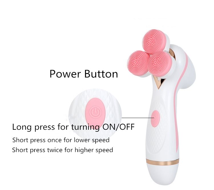 3 in1 Powered Sonic facial brush 3 Wheels Rotating head Waterproof pore cleaning AE-878 Spa massager