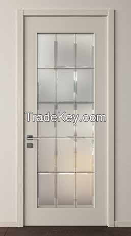Perfetto white gray bathroom HPL LVL wood core door with glass
