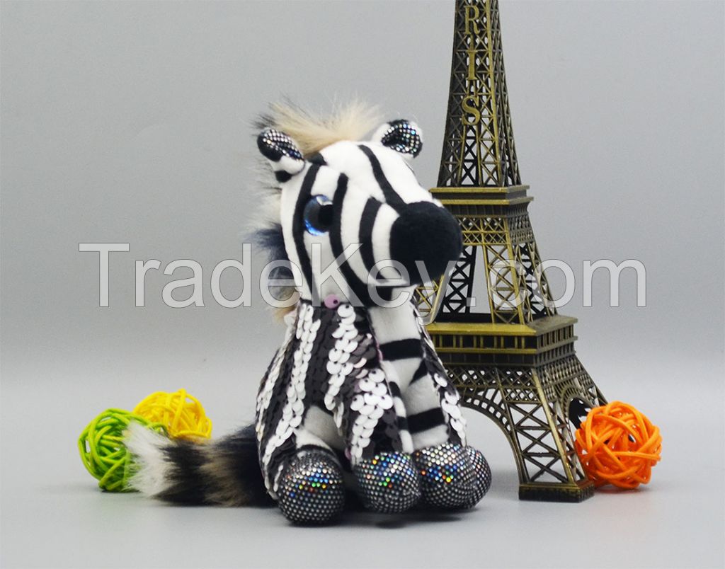 AYZTOYSequin zebra horse plush toy bag Clothing leather key ring buckle